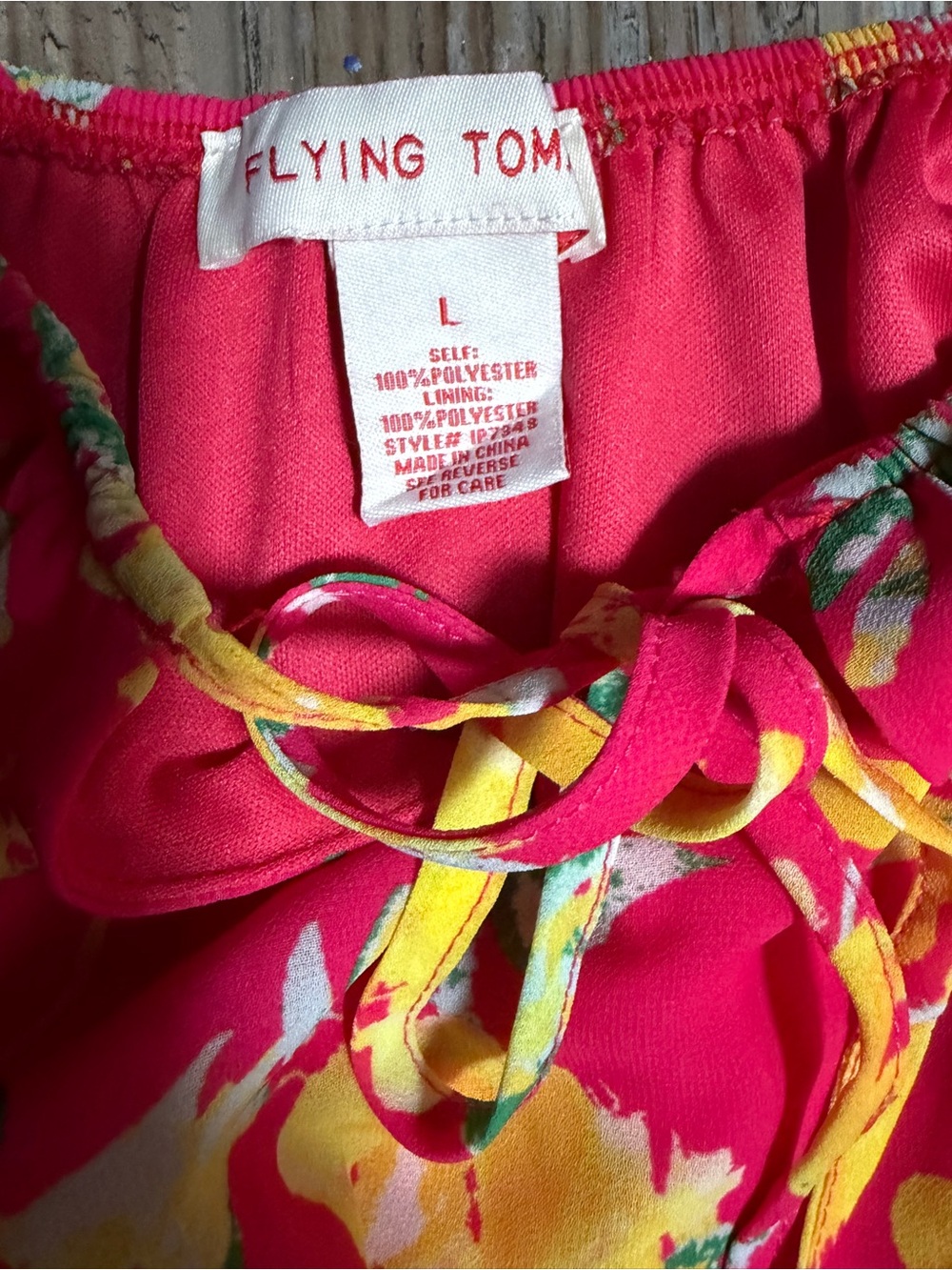 Flying Tomato Floral Bell Sleeve Romper Pink Yellow Large - Picture 3 of 6